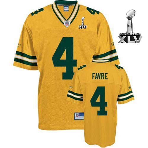 Men's Authentic Brett Favre Super Bowl XLV Reebok Jersey Yellow - #4 Throwback NFL Green Bay Packers